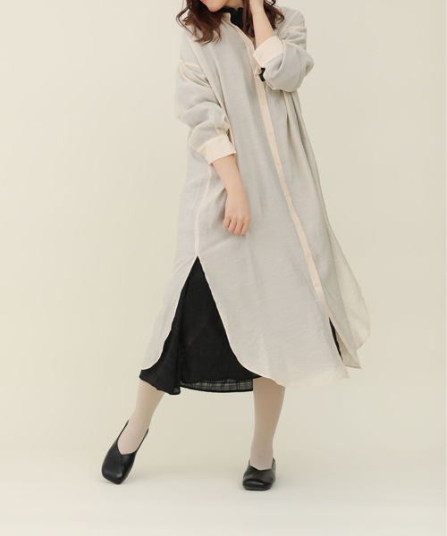 sakishimatokyo（サキシマトーキョー）の「【ZOZO限定】サキシマamp「ノーカラースリットシャツワンピース／シアーブラウス」（ワンピース・レディース・カーキ/ホワイト系その他/ブラック/ブルー/ピンク・FREE）」の6枚目の写真