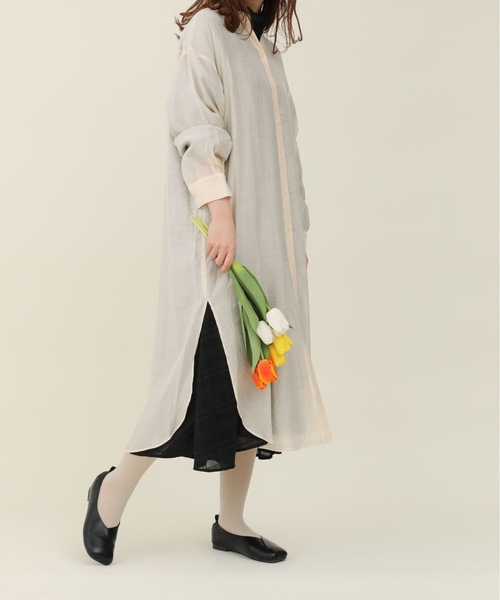 sakishimatokyo（サキシマトーキョー）の「【ZOZO限定】サキシマamp「ノーカラースリットシャツワンピース／シアーブラウス」（ワンピース・レディース・カーキ/ホワイト系その他/ブラック/ブルー/ピンク・FREE）」の9枚目の写真