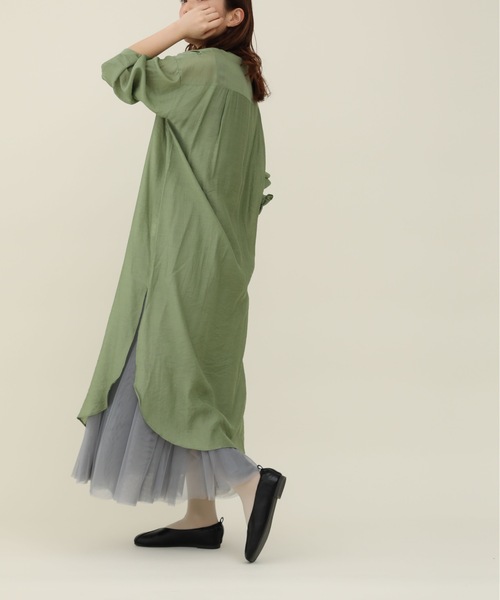 sakishimatokyo（サキシマトーキョー）の「【ZOZO限定】サキシマamp「ノーカラースリットシャツワンピース／シアーブラウス」（ワンピース・レディース・カーキ/ホワイト系その他/ブラック/ブルー/ピンク・FREE）」の10枚目の写真