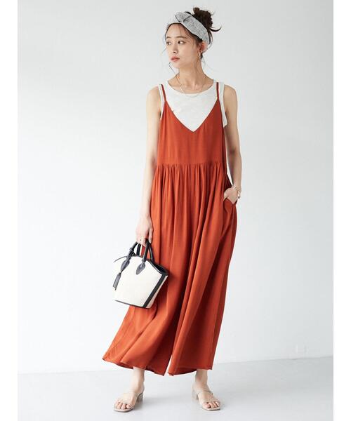 CRAFT STANDARD BOUTIQUE（クラフトスタンダードブティック）の「キャミギャザーサロペット　＊（サロペット/オーバーオール・レディース・ブラック/ブラウン/テラコッタ/ネイビー・FREE）」の7枚目の写真