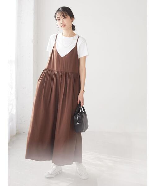 CRAFT STANDARD BOUTIQUE(クラフトスタンダードブティック)の「キャミギャザーサロペット *(サロペット/オーバーオール・レディース・ブラック/ブラウン/テラコッタ/ネイビー・FREE)」の10枚目の写真