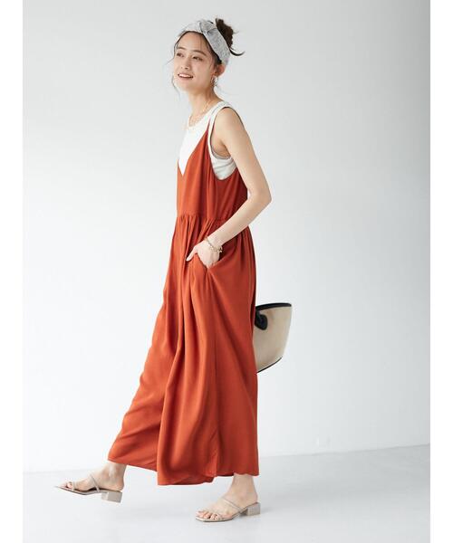 CRAFT STANDARD BOUTIQUE（クラフトスタンダードブティック）の「キャミギャザーサロペット　＊（サロペット/オーバーオール・レディース・ブラック/ブラウン/テラコッタ/ネイビー・FREE）」の19枚目の写真