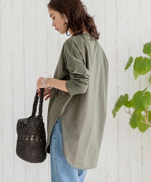 coen（コーエン）の「【WEB限定復刻】シャツテール裾ラウンドチュニックカットソー#（Tシャツ/カットソー・レディース・オフホワイト/オリーブ/ブラック/ベージュ・FREE）」の4枚目の写真