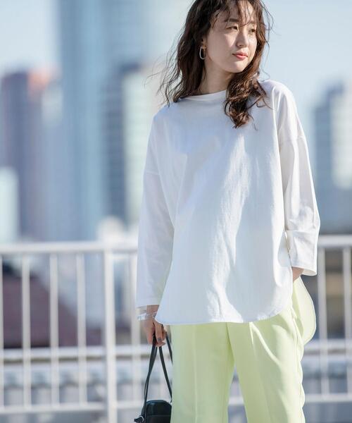 coen（コーエン）の「【WEB限定復刻】シャツテール裾ラウンドチュニックカットソー#（Tシャツ/カットソー・レディース・オフホワイト/オリーブ/ブラック/ベージュ・FREE）」の5枚目の写真