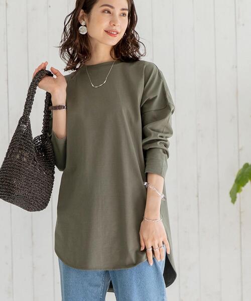 coen（コーエン）の「【WEB限定復刻】シャツテール裾ラウンドチュニックカットソー#（Tシャツ/カットソー・レディース・オフホワイト/オリーブ/ブラック/ベージュ・FREE）」の22枚目の写真