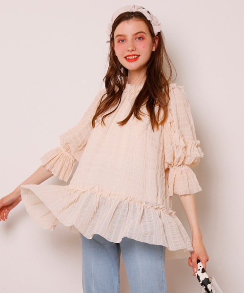 Seemi. byNICECLAUP（ シーミーバイナイスクラップ）の「フリルチュニック（チュニック・レディース・オフホワイト/ベージュ/ブルー系その他・FREE）」の3枚目の写真