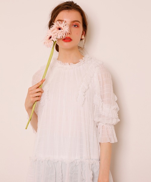 Seemi. byNICECLAUP（ シーミーバイナイスクラップ）の「フリルチュニック（チュニック・レディース・オフホワイト/ベージュ/ブルー系その他・FREE）」の11枚目の写真