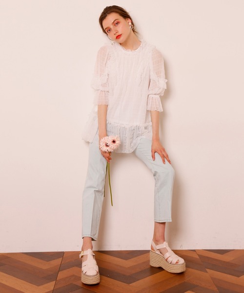 Seemi. byNICECLAUP（ シーミーバイナイスクラップ）の「フリルチュニック（チュニック・レディース・オフホワイト/ベージュ/ブルー系その他・FREE）」の10枚目の写真