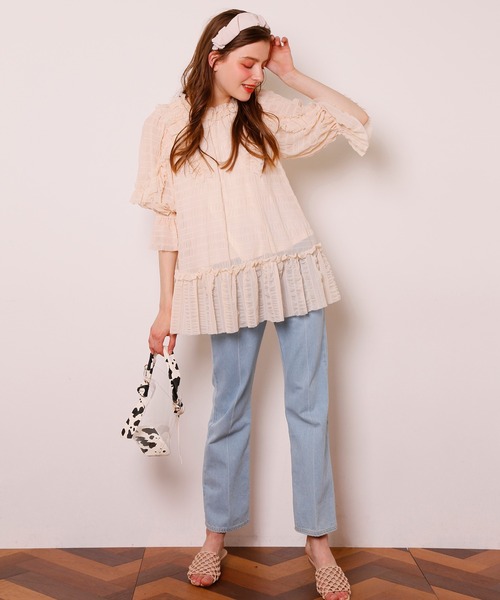 Seemi. byNICECLAUP（ シーミーバイナイスクラップ）の「フリルチュニック（チュニック・レディース・オフホワイト/ベージュ/ブルー系その他・FREE）」の14枚目の写真