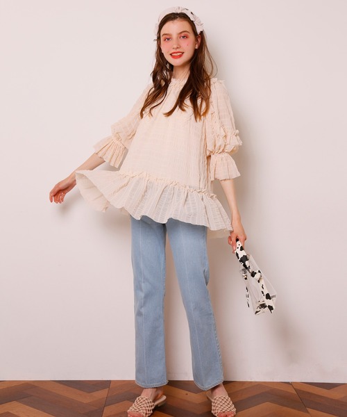 Seemi. byNICECLAUP（ シーミーバイナイスクラップ）の「フリルチュニック（チュニック・レディース・オフホワイト/ベージュ/ブルー系その他・FREE）」の15枚目の写真