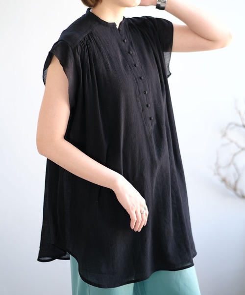 ＡＮＤＪ（アンドジェイ）の「楊柳シフォンフレンチスリーブブラウス（シャツ/ブラウス・レディース・マスタード/ブラック/ホワイト/テラコッタ・M）」の2枚目の写真