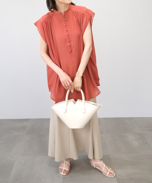 ＡＮＤＪ（アンドジェイ）の「楊柳シフォンフレンチスリーブブラウス（シャツ/ブラウス・レディース・マスタード/ブラック/ホワイト/テラコッタ・M）」の7枚目の写真