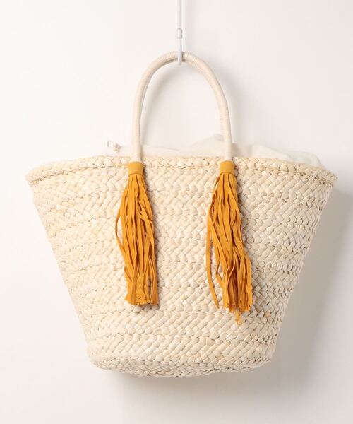 Right-on（ライトオン）の「【HONEYSUCKLE ROSE】フリンジ雑材トートバッグ（トートバッグ・レディース・キナリ/ベージュ・ONE SIZE）」の2枚目の写真