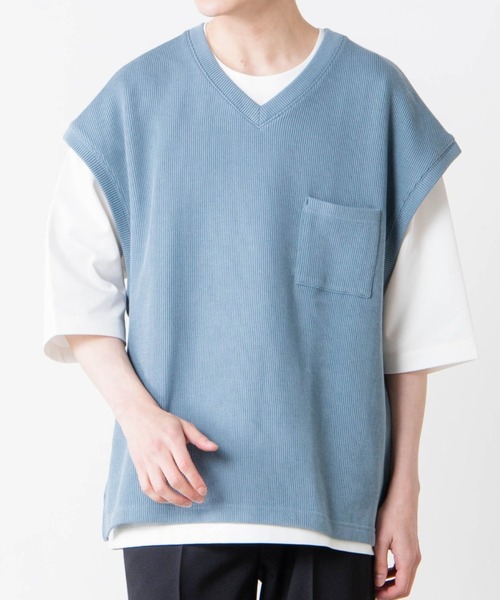 WEGO(ウィゴー)の「WEGO/【2点セット】アンサンブルニットライクVネックベスト(アンサンブル・メンズ・グレー/ベージュ/ブルー/ブラック/ワイン/ブルー系その他・MEDIUM/LARGE)」の5枚目の写真