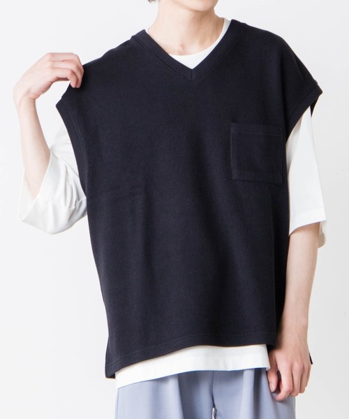 WEGO(ウィゴー)の「WEGO/【2点セット】アンサンブルニットライクVネックベスト(アンサンブル・メンズ・グレー/ベージュ/ブルー/ブラック/ワイン/ブルー系その他・MEDIUM/LARGE)」の2枚目の写真