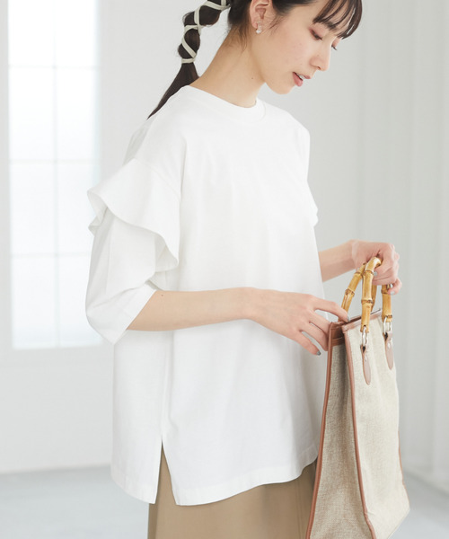 Sugar spoon(シュガースプーン)の「・SUGAR SPOON フリルスリーブプルオーバー*(Tシャツ/カットソー・レディース・チャコールグレー/ブラック/ブラウン/オフホワイト・FREE)」の1枚目の写真