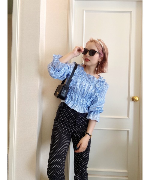 JUMELLE（ジュメロ）の「チェックギャザーブラウス（シャツ/ブラウス・レディース・ブルー/レッド・FREE）」の8枚目の写真