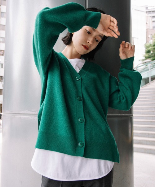 Munich（ミューニック）の「エクストラファインメリノボイルドウール　Vネックカーディガン（カーディガン/ボレロ・レディース・ベージュ/グリーン/オートミール・FREE）」の6枚目の写真