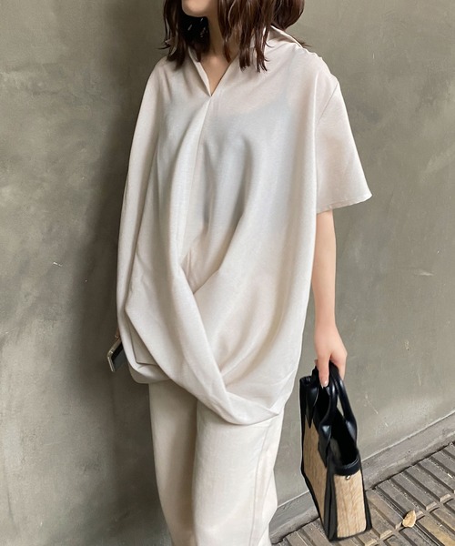 KOBE LETTUCE(コウベレタス)の「ゆったりカシュクールシャツ(シャツ/ブラウス・レディース・オフホワイト/ピンク/ライトベージュ/モカ/ブラック/ブルー系その他・FREE)」の5枚目の写真