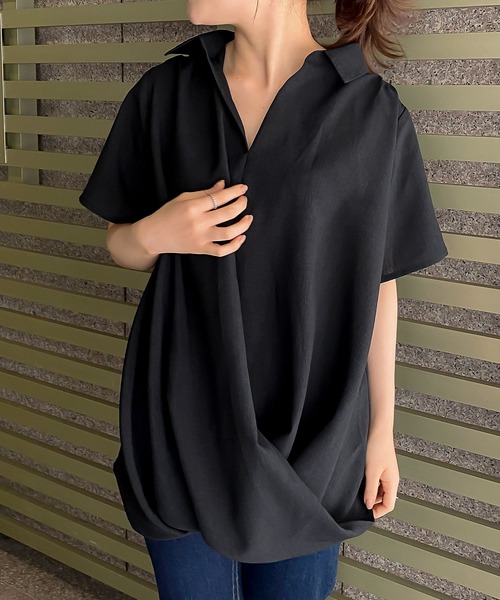 KOBE LETTUCE(コウベレタス)の「ゆったりカシュクールシャツ(シャツ/ブラウス・レディース・オフホワイト/ピンク/ライトベージュ/モカ/ブラック/ブルー系その他・FREE)」の3枚目の写真