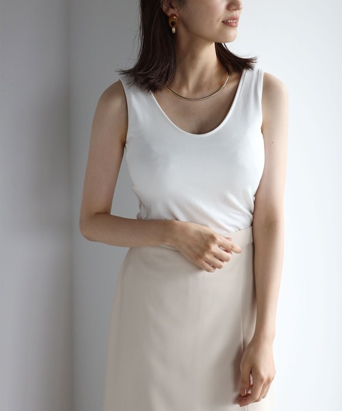 each（イーチ）の「2wayカップポケット付きコットンモダールタンクトップ（タンクトップ・レディース・ブラック/ホワイト/チャコールグレー・FREE）」の2枚目の写真