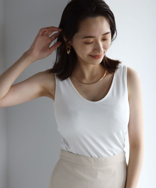 each（イーチ）の「2wayカップポケット付きコットンモダールタンクトップ（タンクトップ・レディース・ブラック/ホワイト/チャコールグレー・FREE）」の4枚目の写真