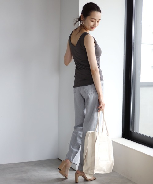 each（イーチ）の「2wayカップポケット付きコットンモダールタンクトップ（タンクトップ・レディース・ブラック/ホワイト/チャコールグレー・FREE）」の8枚目の写真