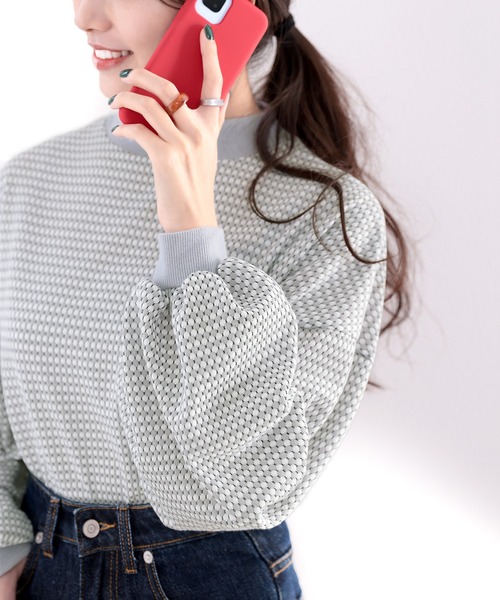 classicalelf(クラシカルエルフ)の「レトロな気分。ハニカム柄ジャガードニットソー(Tシャツ/カットソー・レディース・ライトグレー/ブラック/ベージュ/ブルー・MEDIUM/LARGE/X-LARGE)」の7枚目の写真