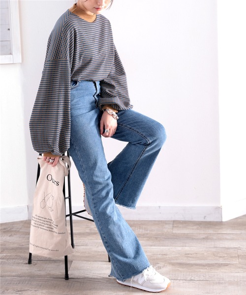 classicalelf(クラシカルエルフ)の「レトロな気分。ハニカム柄ジャガードニットソー(Tシャツ/カットソー・レディース・ライトグレー/ブラック/ベージュ/ブルー・MEDIUM/LARGE/X-LARGE)」の17枚目の写真