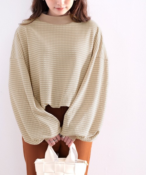 classicalelf(クラシカルエルフ)の「レトロな気分。ハニカム柄ジャガードニットソー(Tシャツ/カットソー・レディース・ライトグレー/ブラック/ベージュ/ブルー・MEDIUM/LARGE/X-LARGE)」の8枚目の写真