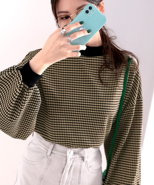 classicalelf(クラシカルエルフ)の「レトロな気分。ハニカム柄ジャガードニットソー(Tシャツ/カットソー・レディース・ライトグレー/ブラック/ベージュ/ブルー・MEDIUM/LARGE/X-LARGE)」の5枚目の写真