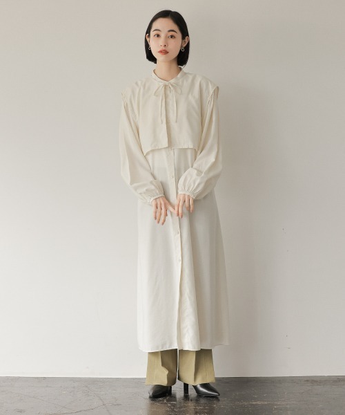 LOWRYS FARM（ローリーズファーム）の「レイヤードベスト２Ｐワンピース　215413（ワンピース・レディース・アイボリー/チャコールグレー/ブラウン/グリーン・FREE）」の2枚目の写真