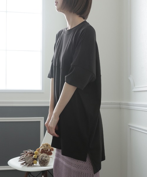 ElegChic(エレグシック)の「シングルジャージ―カットソー(Tシャツ/カットソー・レディース・グレイッシュベージュ/ブラック/ピンクベージュ/オフホワイト・M/XL/4L)」の14枚目の写真