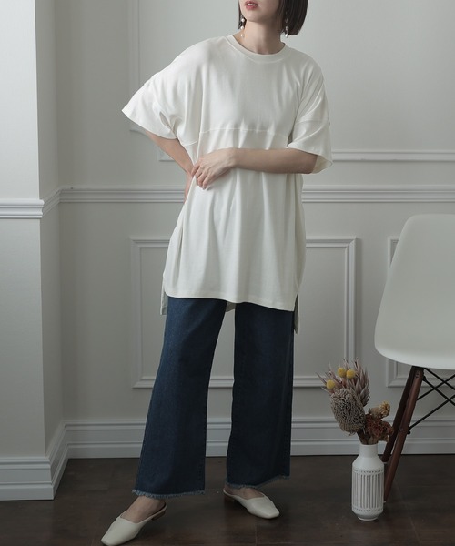 ElegChic(エレグシック)の「シングルジャージ―カットソー(Tシャツ/カットソー・レディース・グレイッシュベージュ/ブラック/ピンクベージュ/オフホワイト・M/XL/4L)」の20枚目の写真