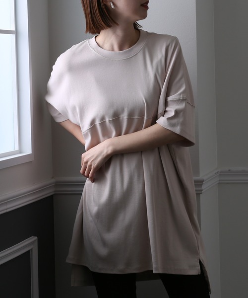 ElegChic(エレグシック)の「シングルジャージ―カットソー(Tシャツ/カットソー・レディース・グレイッシュベージュ/ブラック/ピンクベージュ/オフホワイト・M/XL/4L)」の6枚目の写真