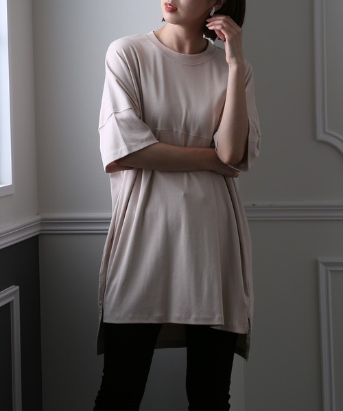 ElegChic(エレグシック)の「シングルジャージ―カットソー(Tシャツ/カットソー・レディース・グレイッシュベージュ/ブラック/ピンクベージュ/オフホワイト・M/XL/4L)」の18枚目の写真