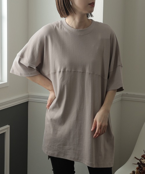 ElegChic(エレグシック)の「シングルジャージ―カットソー(Tシャツ/カットソー・レディース・グレイッシュベージュ/ブラック/ピンクベージュ/オフホワイト・M/XL/4L)」の9枚目の写真