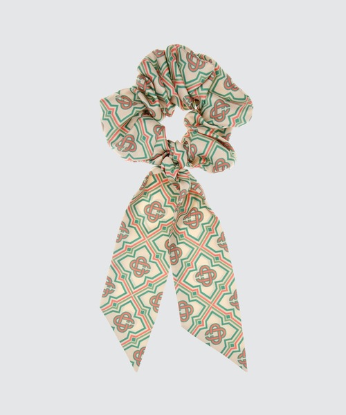 PRINT SILK TWILL SILK SCRUNCHIE WITH TAIL