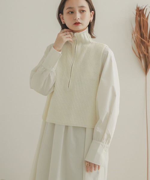 SENSE OF PLACE by URBAN RESEARCH（センスオブプレイスバイアーバンリサーチ）の「ハーフジップニットベスト（ベスト・レディース・ブラウン/アイボリー/ブラック・ONE）」の5枚目の写真