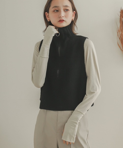 SENSE OF PLACE by URBAN RESEARCH（センスオブプレイスバイアーバンリサーチ）の「ハーフジップニットベスト（ベスト・レディース・ブラウン/アイボリー/ブラック・ONE）」の14枚目の写真