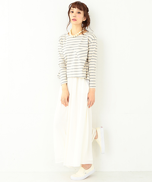 CAROLINA GLASER(カロリナ グレイサー)の「CAROLINA GLASER / ワイドボーダートップス(Tシャツ/カットソー・レディース・グレー/ネイビー・ONE SIZE)」の6枚目の写真