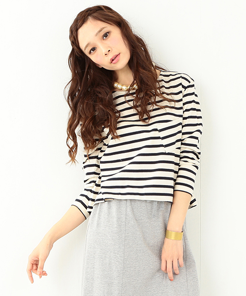 CAROLINA GLASER(カロリナ グレイサー)の「CAROLINA GLASER / ワイドボーダートップス(Tシャツ/カットソー・レディース・グレー/ネイビー・ONE SIZE)」の19枚目の写真