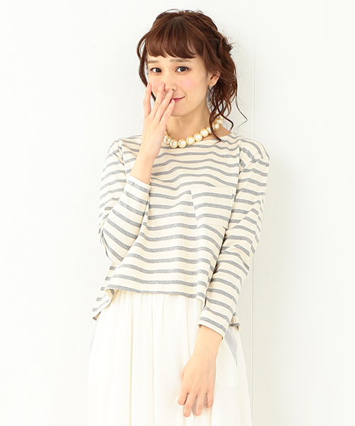 CAROLINA GLASER(カロリナ グレイサー)の「CAROLINA GLASER / ワイドボーダートップス(Tシャツ/カットソー・レディース・グレー/ネイビー・ONE SIZE)」の11枚目の写真