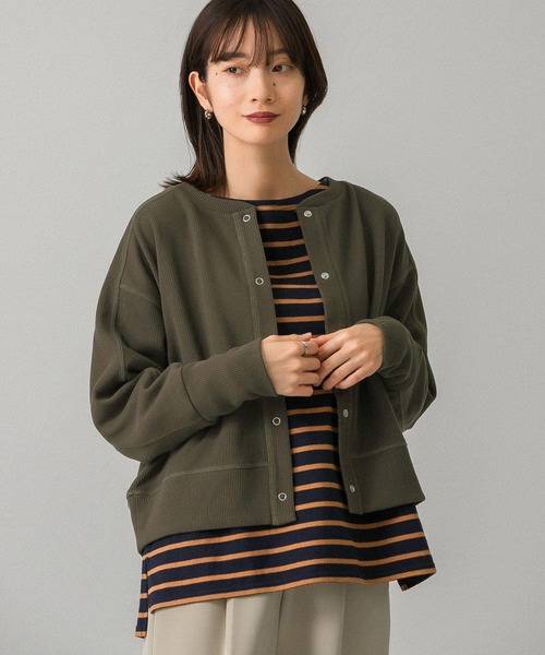 KBF（ケイビーエフ）の「リングドットRIBカーディガン（カーディガン/ボレロ・レディース・ブラック/カーキ/ブルー系その他・ONE）」の2枚目の写真