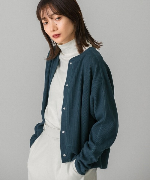 KBF（ケイビーエフ）の「リングドットRIBカーディガン（カーディガン/ボレロ・レディース・ブラック/カーキ/ブルー系その他・ONE）」の4枚目の写真