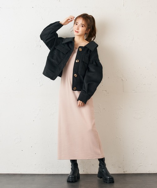 MIIA（ミーア）の「CPOメルトンジャケット（ブルゾン・レディース・ブラック/オフホワイト/ピンク・FREE）」の3枚目の写真