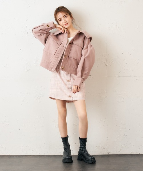 MIIA（ミーア）の「CPOメルトンジャケット（ブルゾン・レディース・ブラック/オフホワイト/ピンク・FREE）」の6枚目の写真