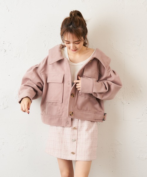 MIIA（ミーア）の「CPOメルトンジャケット（ブルゾン・レディース・ブラック/オフホワイト/ピンク・FREE）」の4枚目の写真