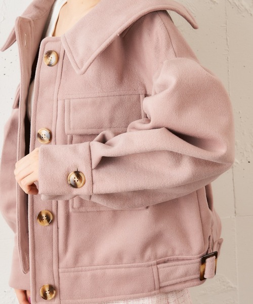 MIIA（ミーア）の「CPOメルトンジャケット（ブルゾン・レディース・ブラック/オフホワイト/ピンク・FREE）」の5枚目の写真