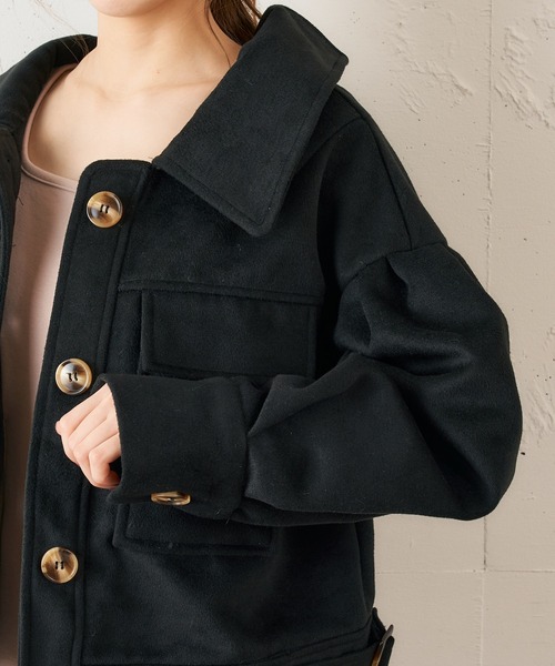 MIIA（ミーア）の「CPOメルトンジャケット（ブルゾン・レディース・ブラック/オフホワイト/ピンク・FREE）」の13枚目の写真